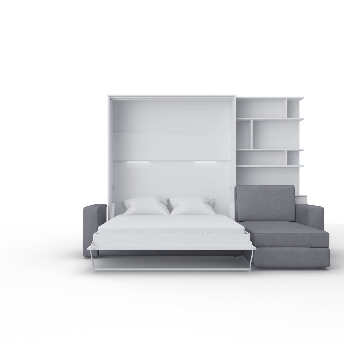 Murphy Bed INVENTO European Queen size with a Sectional Sofa and a Bookcase, mattress included