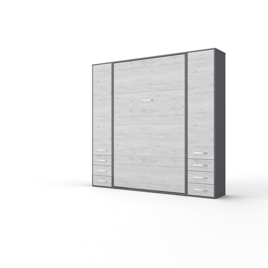 Invento Vertical Wall Bed, European Twin Size with 2 cabinets