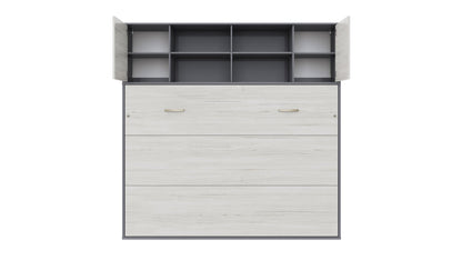 Invento Horizontal Wall Bed, European Full Size with a cabinet on top