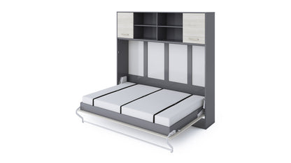 Invento Horizontal Wall Bed, European Full Size with a cabinet on top