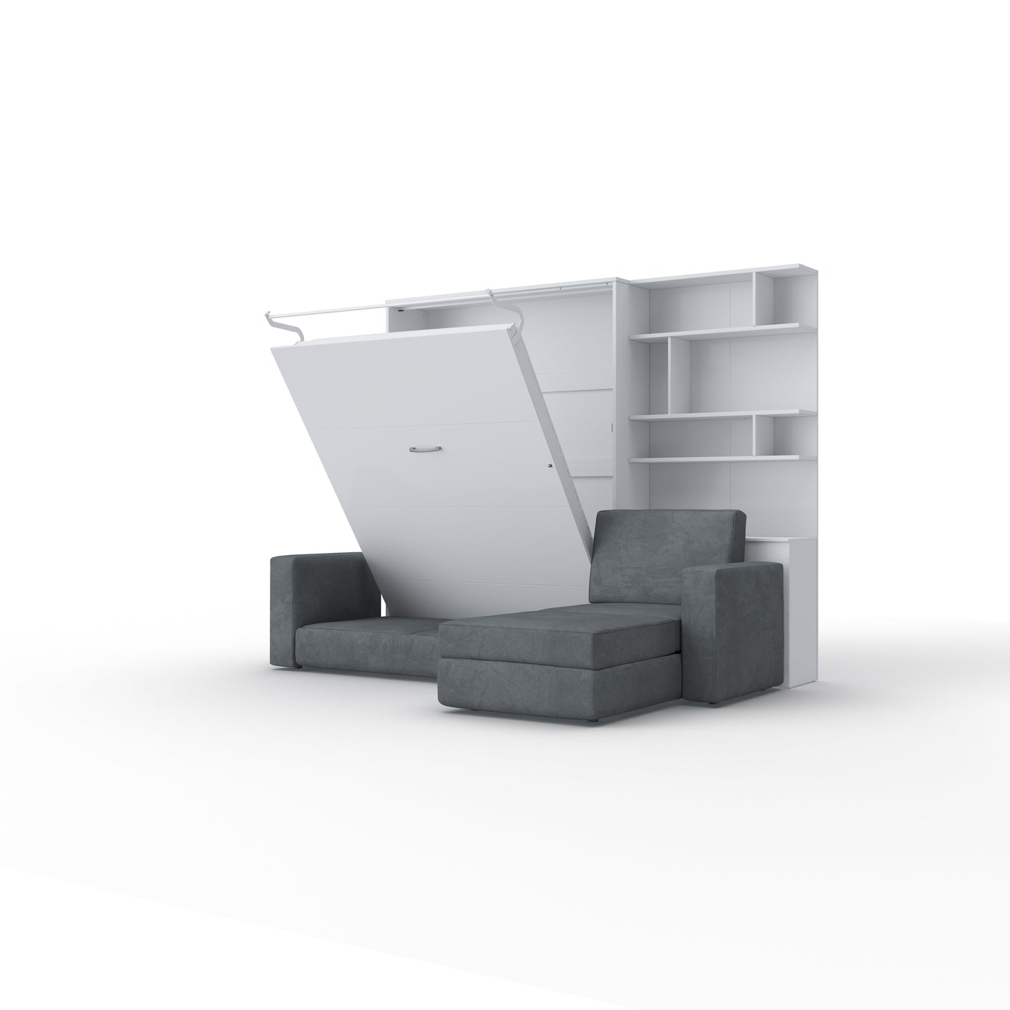 Murphy bed European Full XL Vertical with a Sectional Sofa and a Bookcase Invento. SALE