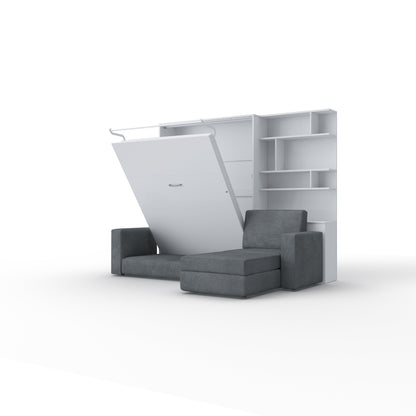 Murphy bed European Full XL Vertical with a Sectional Sofa and a Bookcase Invento. SALE