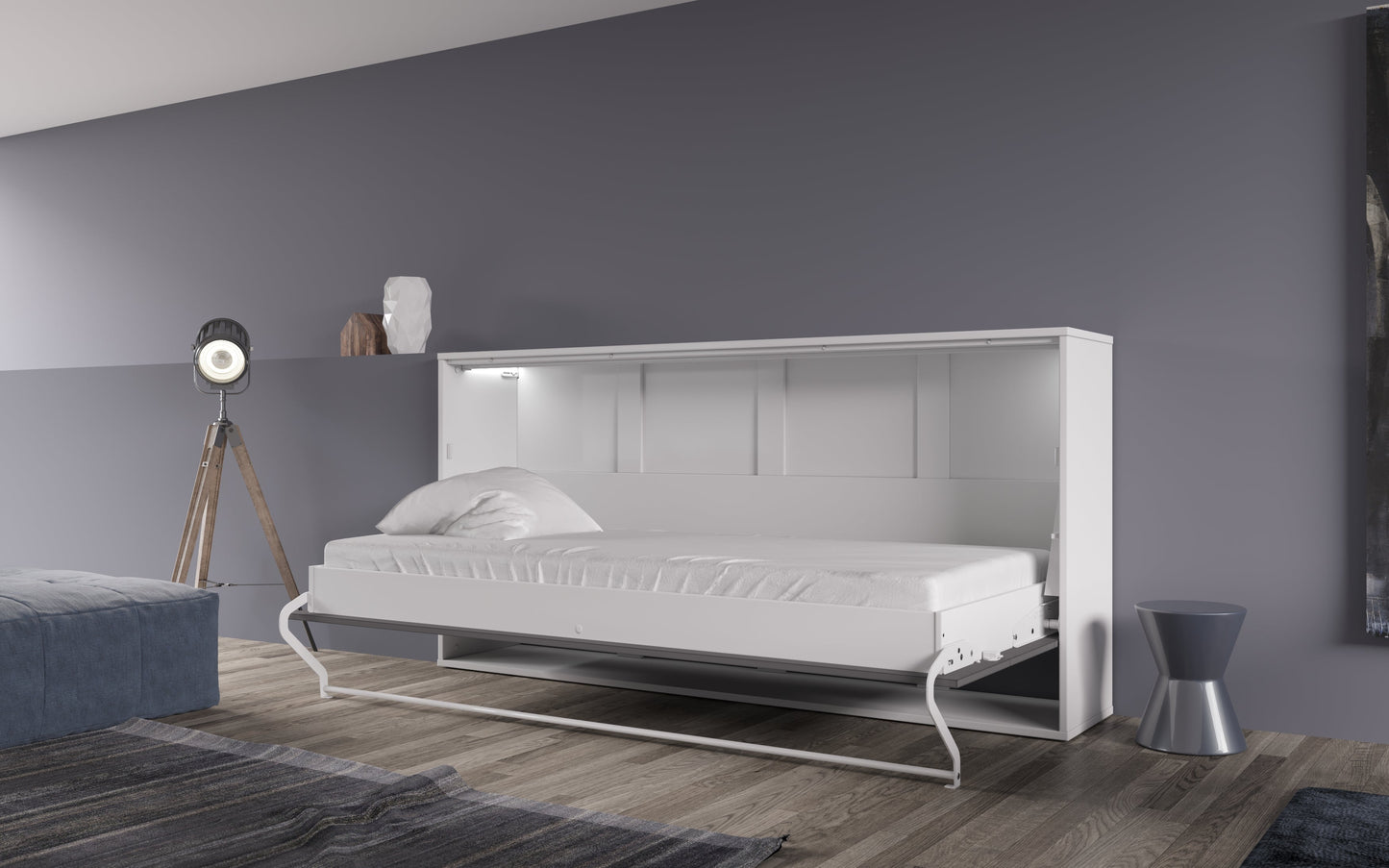 European Horizontal Twin Murphy Bed INVENTO with mattress and LED