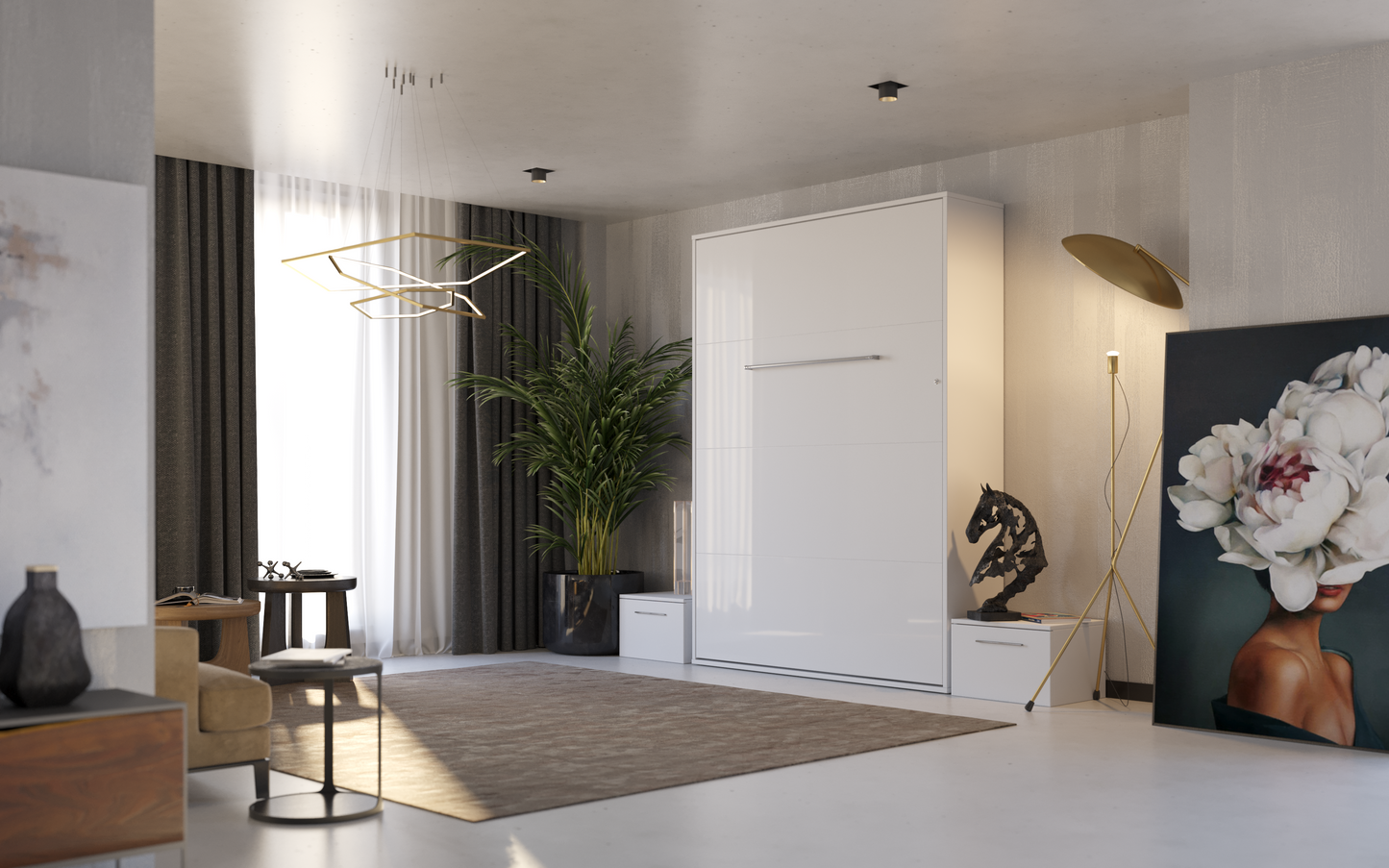 Vertical Murphy bed Invento European FULL XL with mattress and LED included