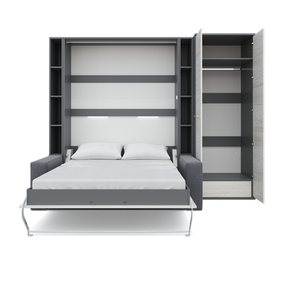 Vertical FULL size Murphy Bed Invento with a Sofa, two Cabinets and Wardrobe