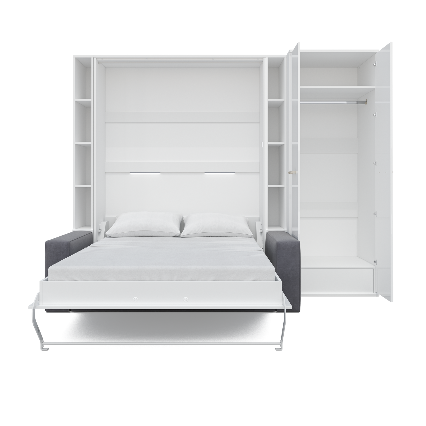Vertical FULL size Murphy Bed Invento with a Sofa, two Cabinets and Wardrobe