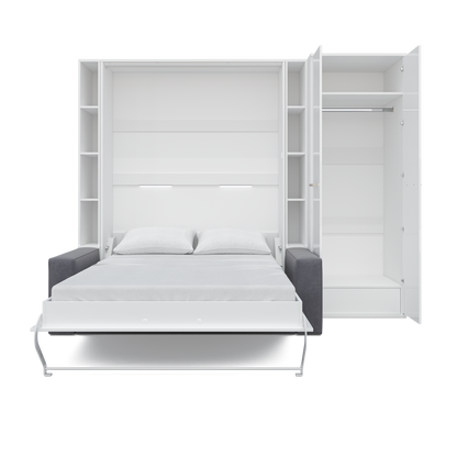Vertical FULL size Murphy Bed Invento with a Sofa, two Cabinets and Wardrobe