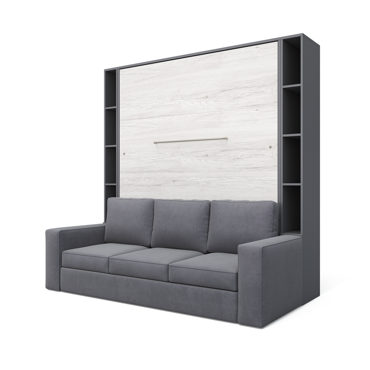 Vertical European Queen size Murphy Bed Invento with a Sofa and two Cabinets