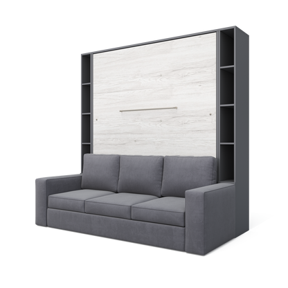 Vertical European Queen size Murphy Bed Invento with a Sofa and two Cabinets