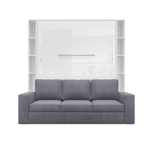 Vertical European Queen size Murphy Bed Invento with a Sofa and two Cabinets