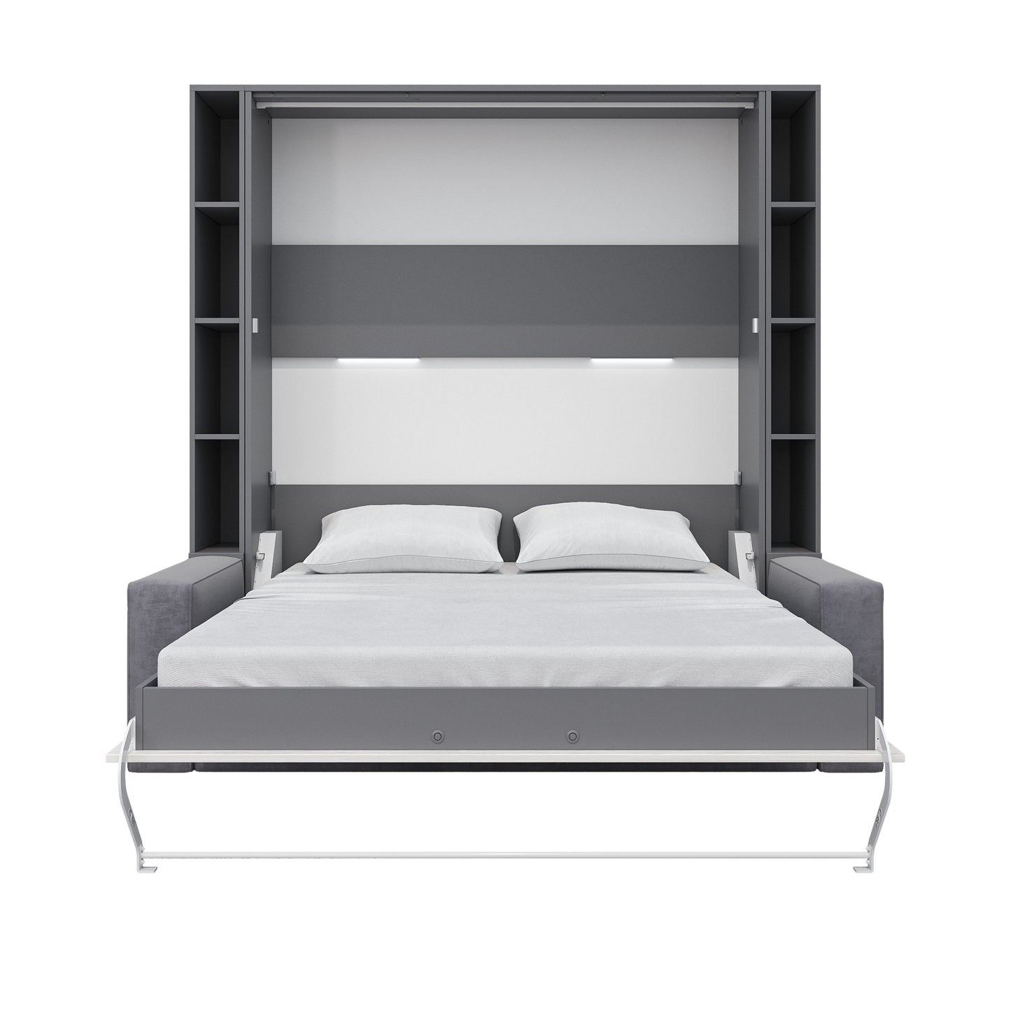 Vertical European Queen size Murphy Bed Invento with a Sofa and two Cabinets