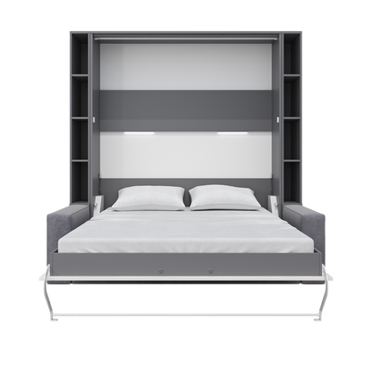 Vertical European Queen size Murphy Bed Invento with a Sofa and two Cabinets