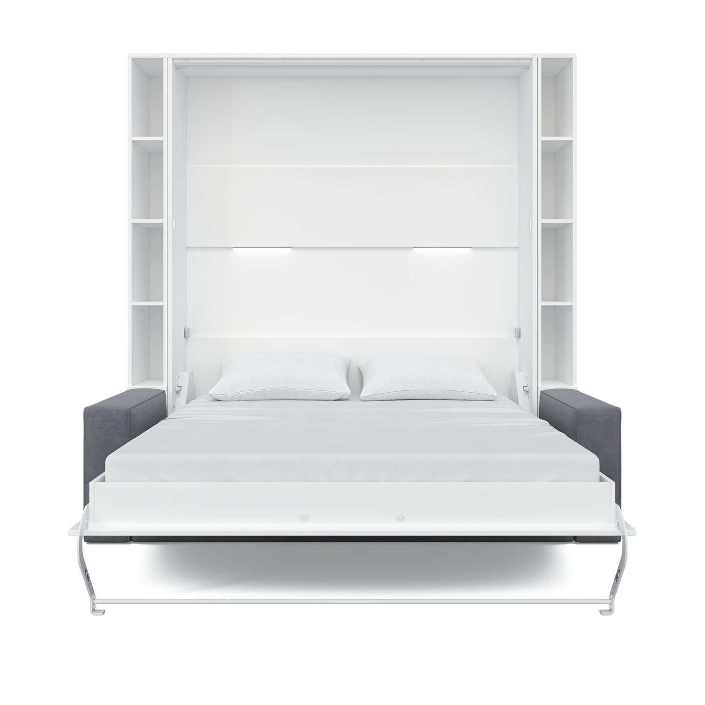 Vertical European Queen size Murphy Bed Invento with a Sofa and two Cabinets