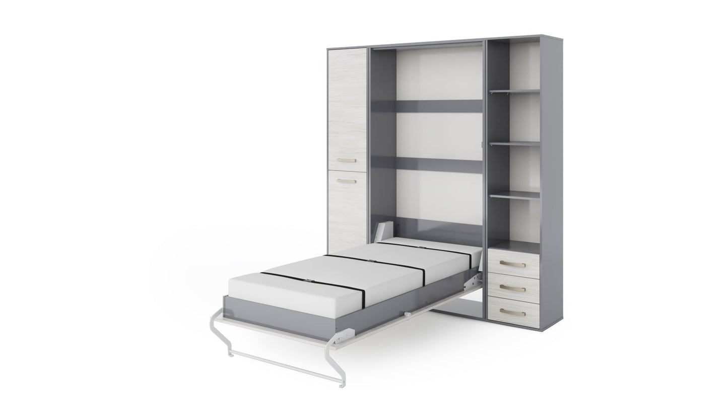 Invento Vertical Wall Bed, European Full XL Size with 2 cabinets
