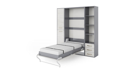 Invento Vertical Wall Bed, European Twin Size with 2 cabinets
