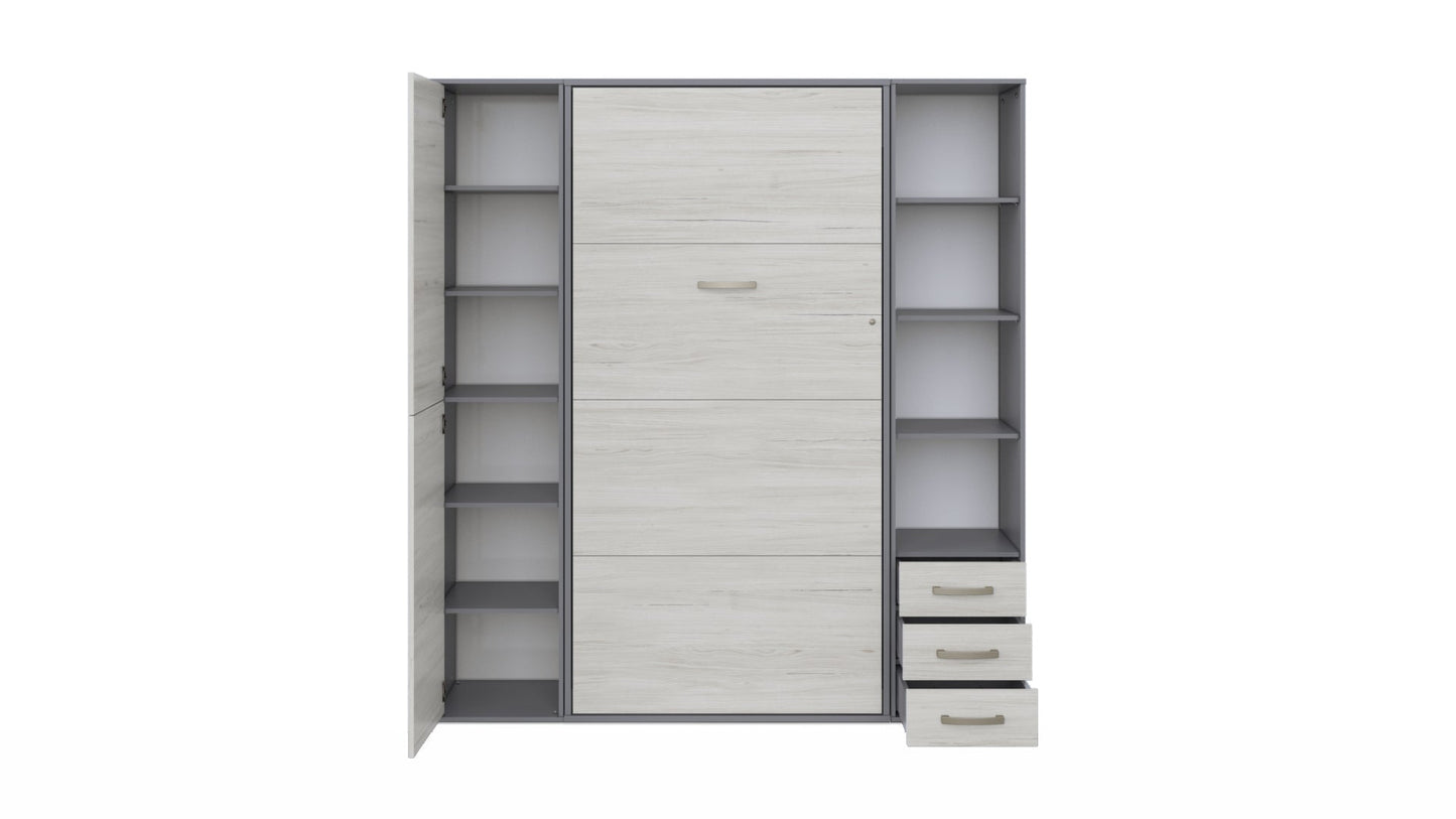 Invento Vertical Wall Bed, European Twin Size with 2 cabinets