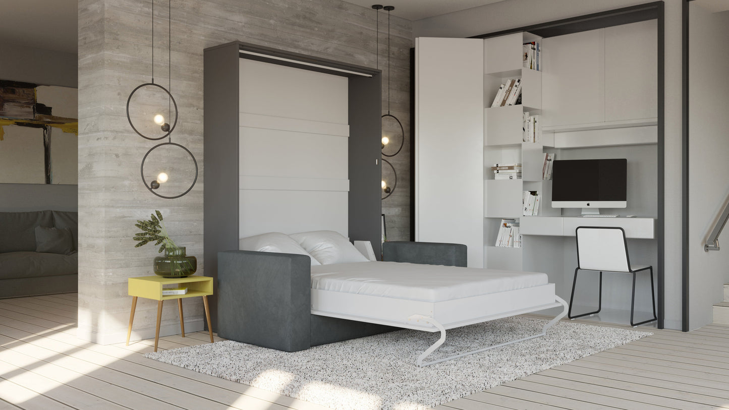 European Queen Vertical Murphy Bed INVENTO with a Sofa