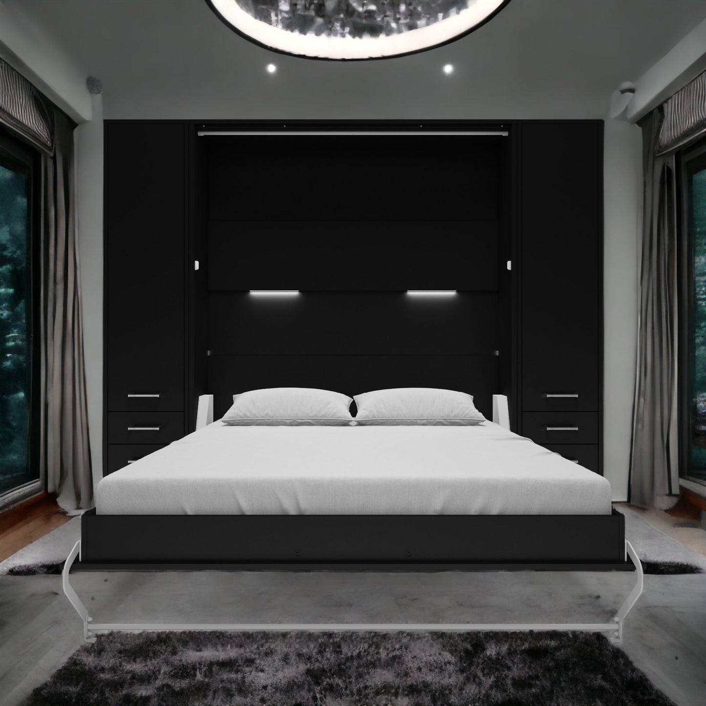 Vertical Queen Murphy Bed Invento , with 2 cabinets