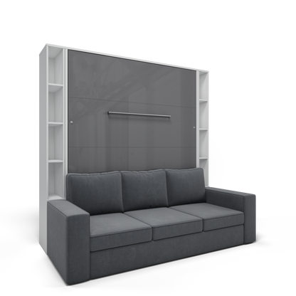Vertical European Queen size Murphy Bed Invento with a Sofa and two Cabinets